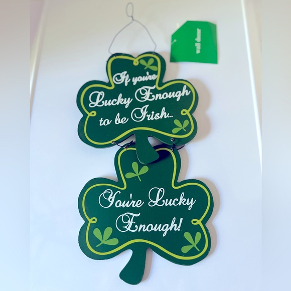 Two Kelly Green Irish Decorations Featuring Shamrocks and Witty Verbiage. - Picture 2 of 9